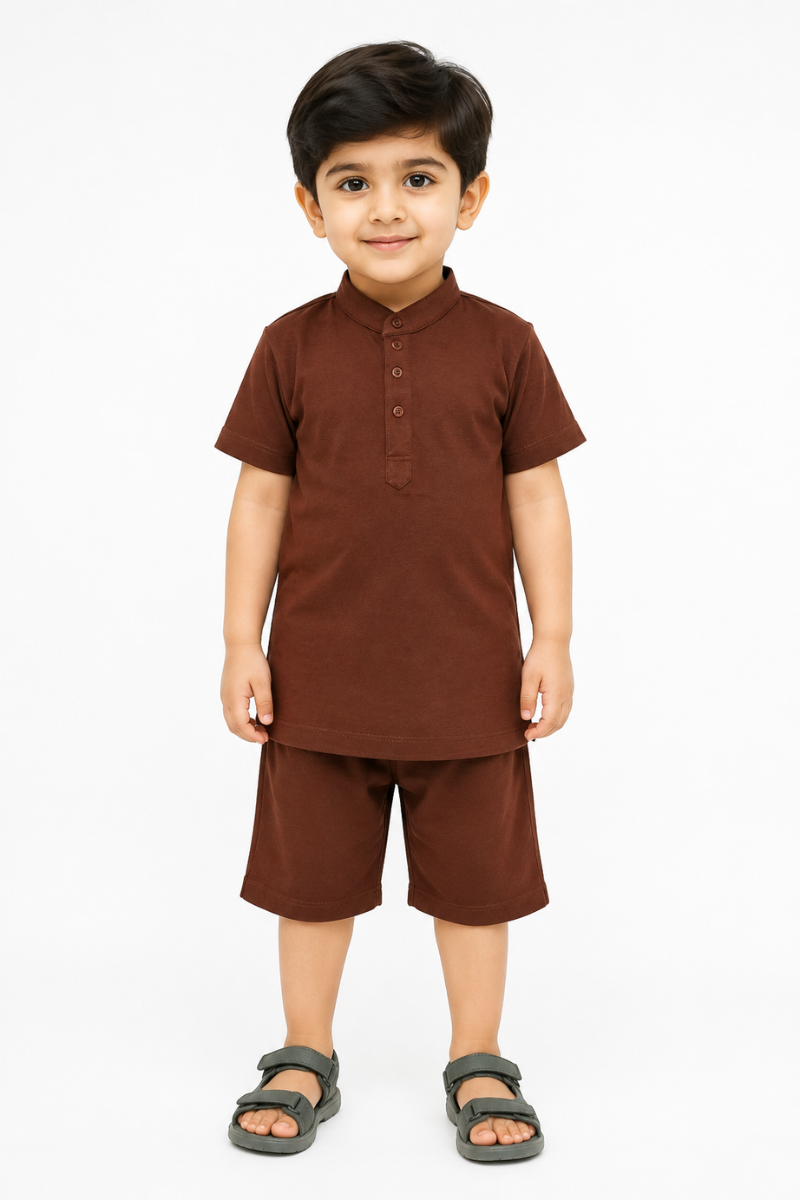 Boys Brown Short Set – Stylish Cotton T-Shirt & Shorts Set