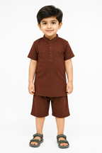 Boys Brown Short Set – Stylish Cotton T-Shirt & Shorts Set
