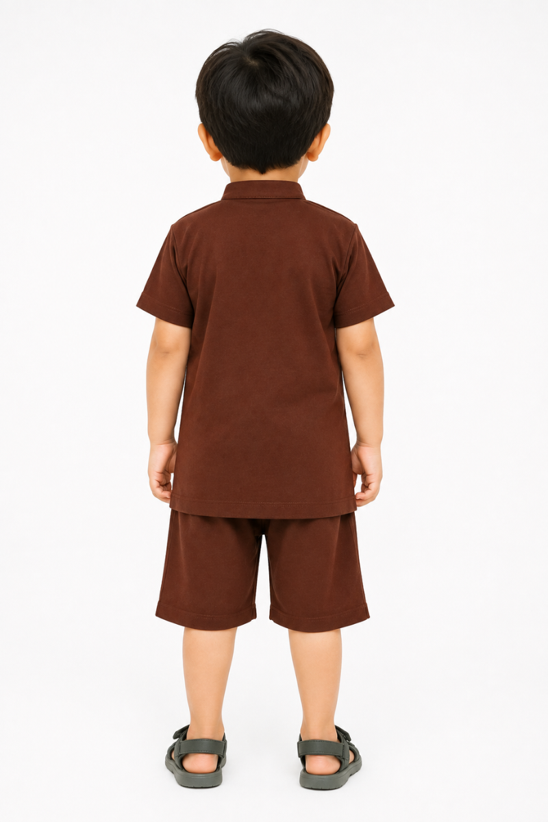 Boys Brown Short Set – Stylish Cotton T-Shirt & Shorts Set