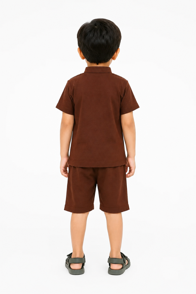 Boys Brown Short Set – Stylish Cotton T-Shirt & Shorts Set