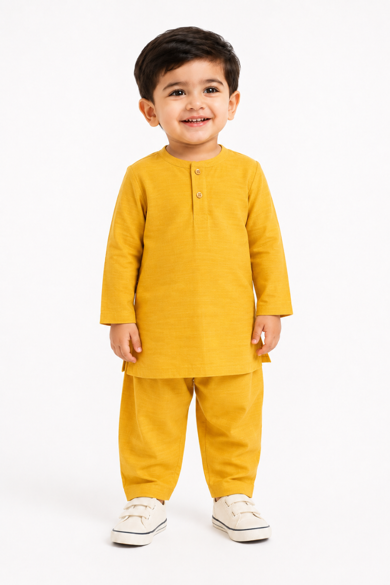 Kids Premium Khaddar Kurta Shalwar Set | Mustard Yellow