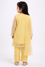 Girls' Traditional Yellow Shalwar Kameez Set with Organza Sleeves & Dupatta