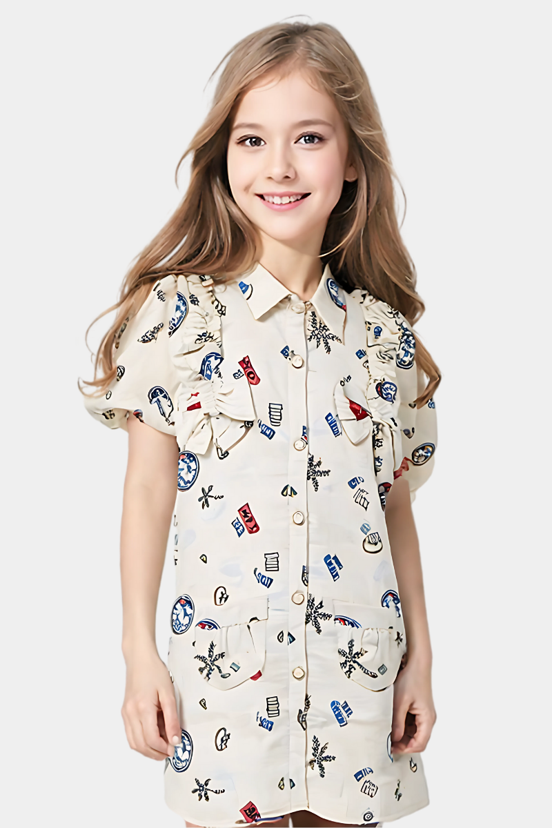 Girls' Whimsical Print Bow Detail Shirt – Sweet & Stylish