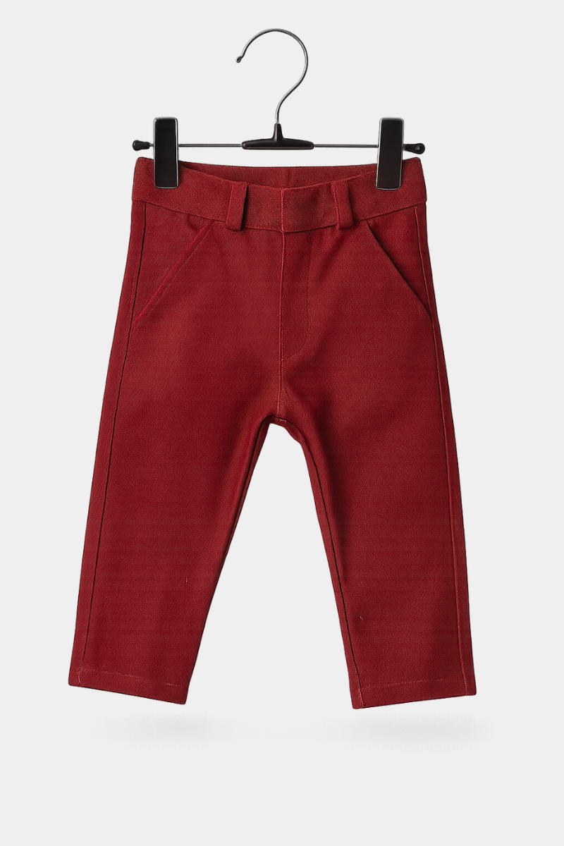 Boys' Red Flat-Front Trousers with Adjustable Waist