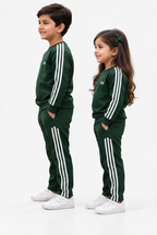 Kids Dark Green Tracksuit Set | Full-Sleeve Sweatshirt & Matching Trouser Set for Boys & Girls