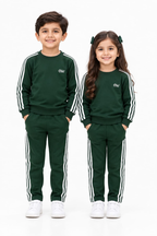 Kids Dark Green Tracksuit Set | Full-Sleeve Sweatshirt & Matching Trouser Set for Boys & Girls
