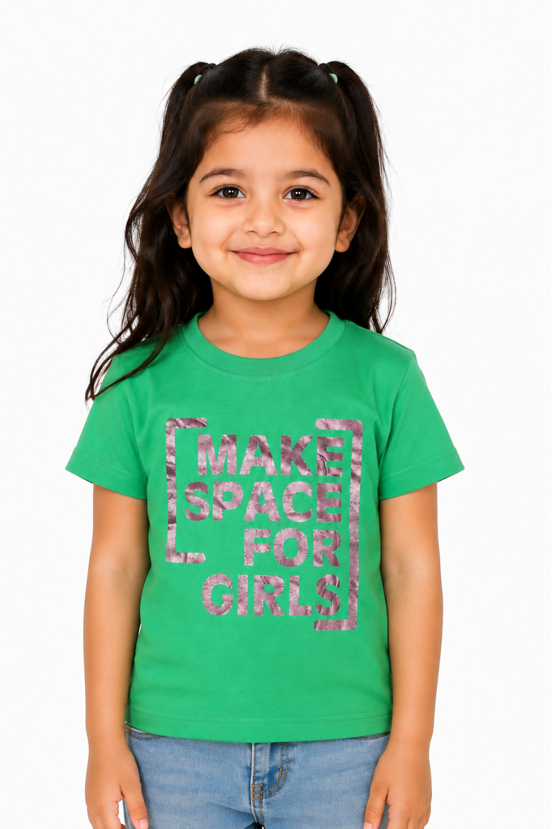 Girls Green Graphic T-Shirt – Make Space For Girls | Soft Cotton Tee