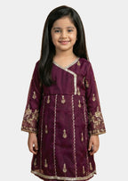 Girls Burnt Orange Pleated Frock with Geometric Embroidery â€“ Top Only