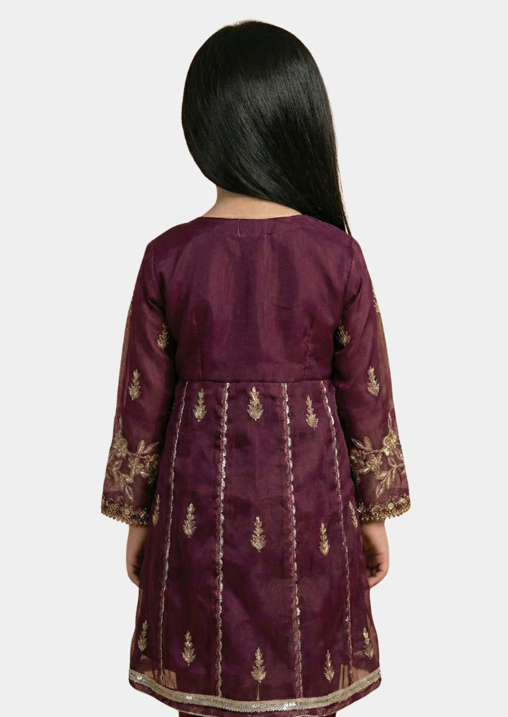 Girls Burnt Orange Pleated Frock with Geometric Embroidery â€“ Top Only