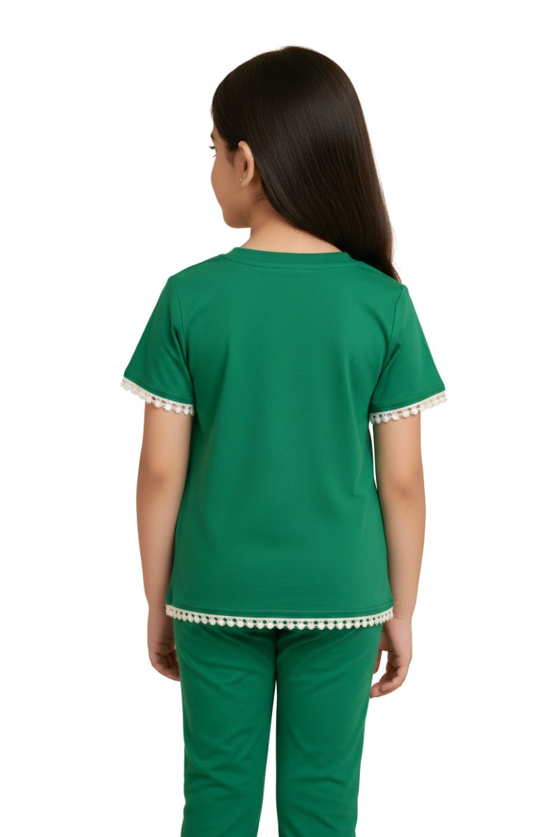 Girls’ “Focus on the Good Things” Green T-Shirt & Pants Set