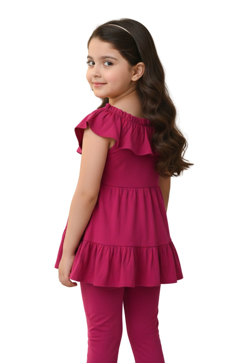 Mia Belle Girls Ruffle Midi Dress - hot pink