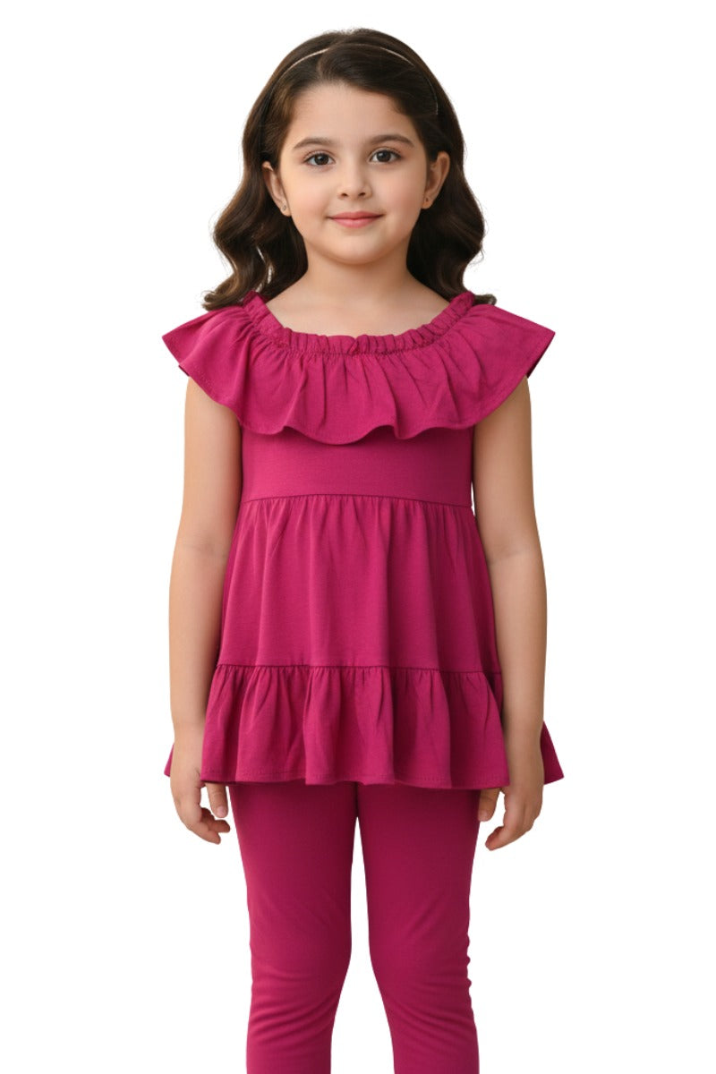 Mia Belle Girls Ruffle Midi Dress - hot pink