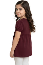 Elegant Girls' Maroon Frock with White Leggings – Stylish & Comfortable Outfit