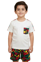 Toddlers's White Tee with Camo Pocket and short For Boys and Girls