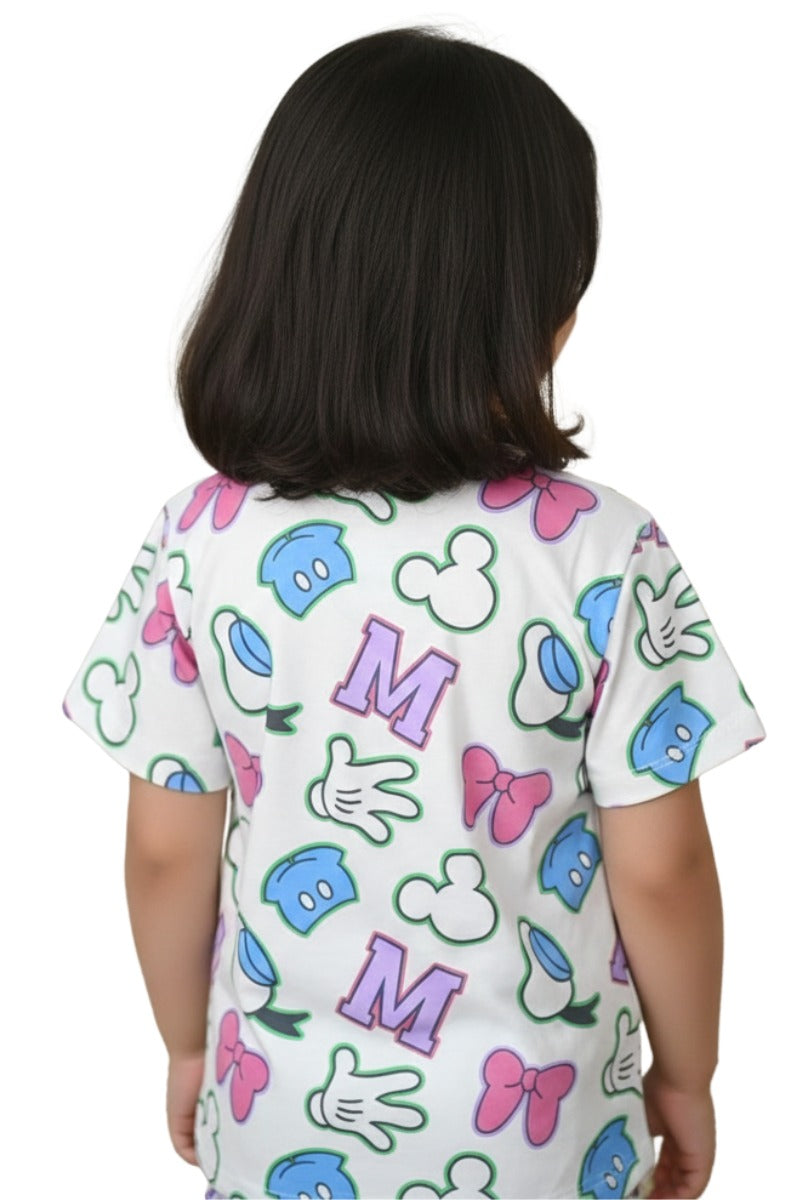 Girls' White T-shirt with Minnie Mouse Print