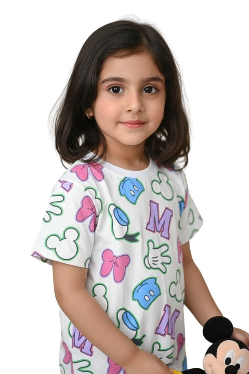 Girls' White T-shirt with Minnie Mouse Print