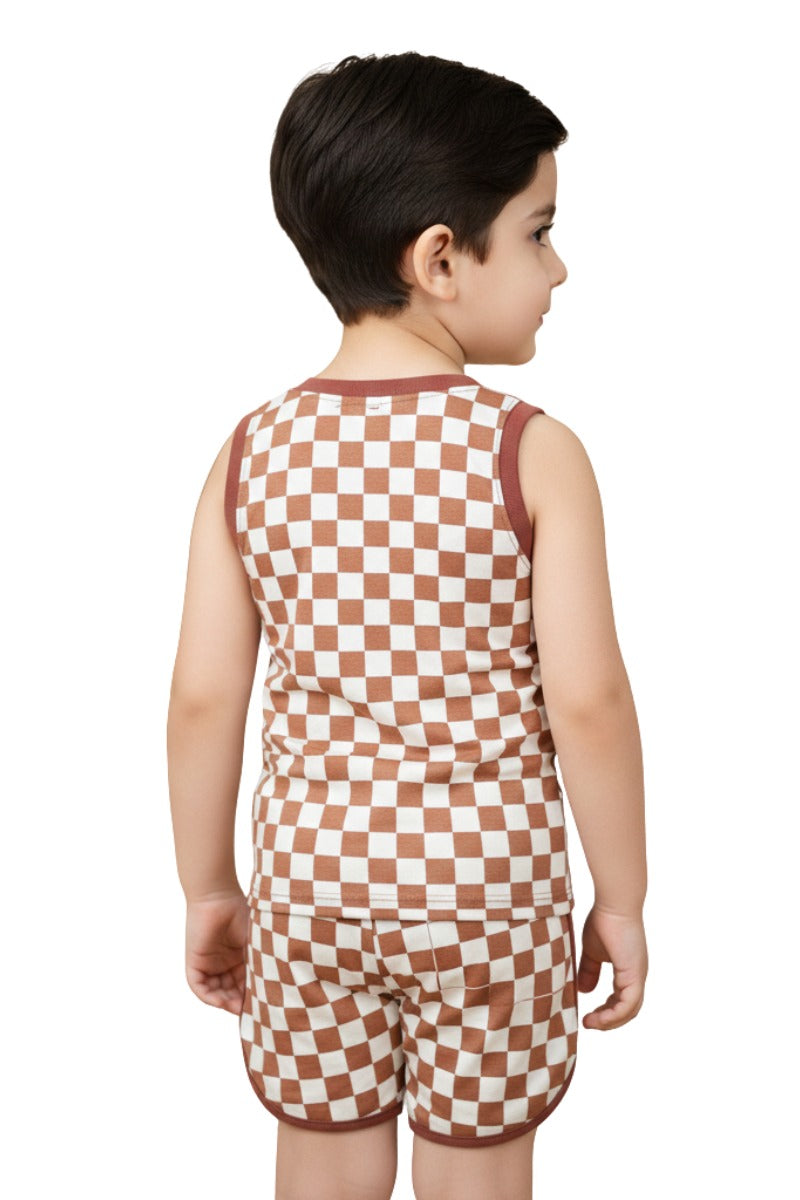 Kids Checkered Sleeveless Sando Set - Time to Dream Print