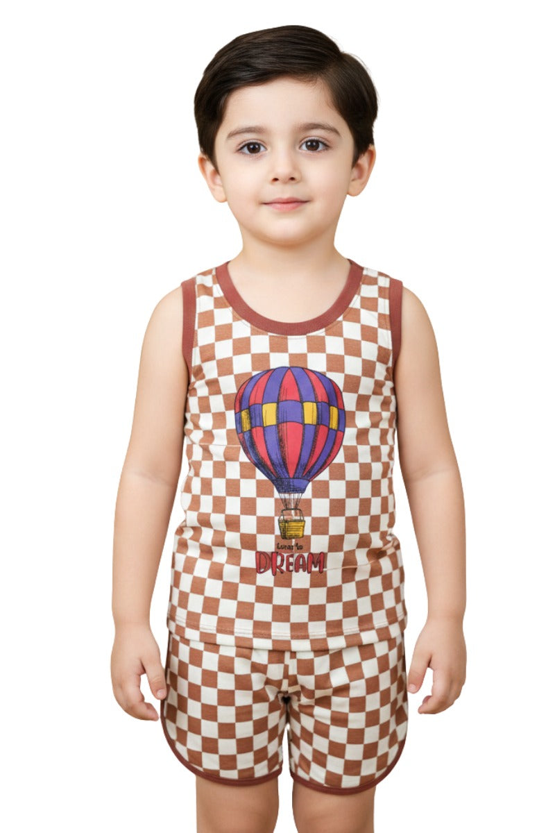 Kids Checkered Sleeveless Sando Set - Time to Dream Print