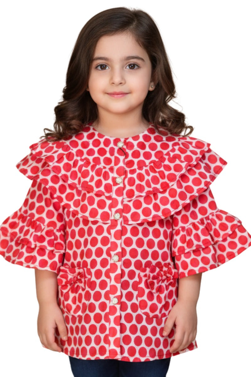 Adorable Red Polka Dot Ruffled Girls’ Shirt | Stylish Kids’ Casual Top