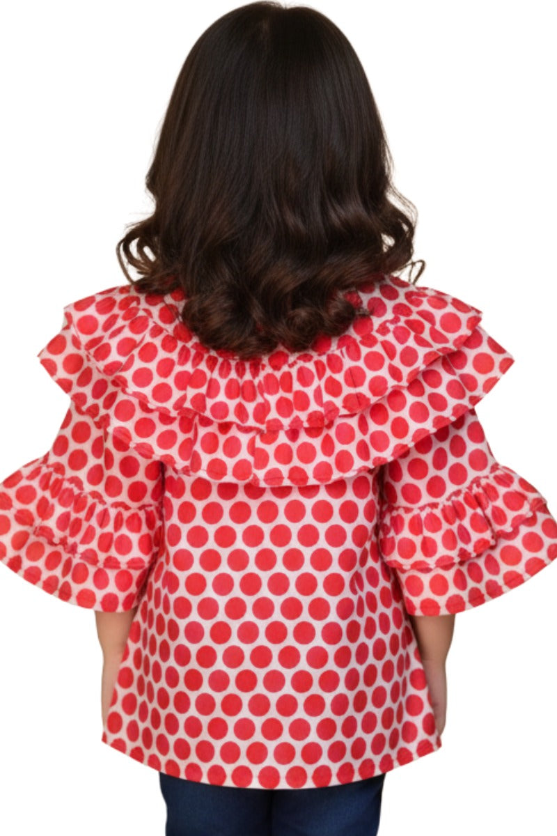 Adorable Red Polka Dot Ruffled Girls’ Shirt | Stylish Kids’ Casual Top