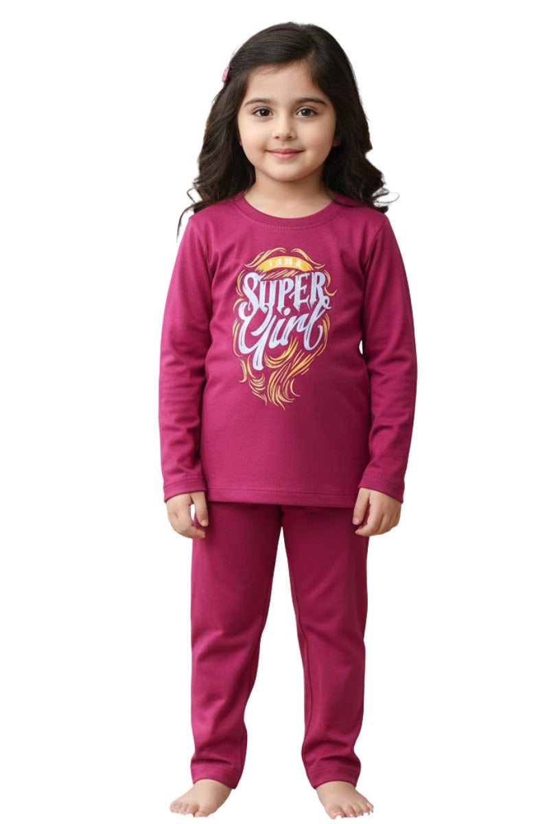 GIRLS FULL SLEEVE LYCRA JERSEY  2 PIECE PRINTED SUIT - PINK