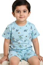 Seaside all over printed white suit for kids