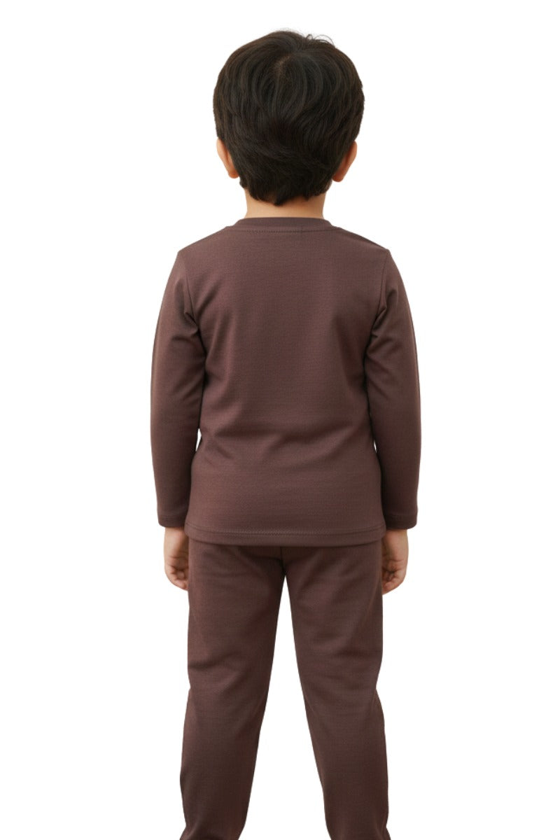 BOYS FULL SLEEVES LYCRA JERSEY 2 PIECE SUITE PRINTED - CHOCOLATY