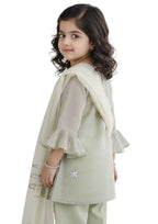Girls’ Festive Sage Green Shalwar Kameez Set with Bell Sleeves