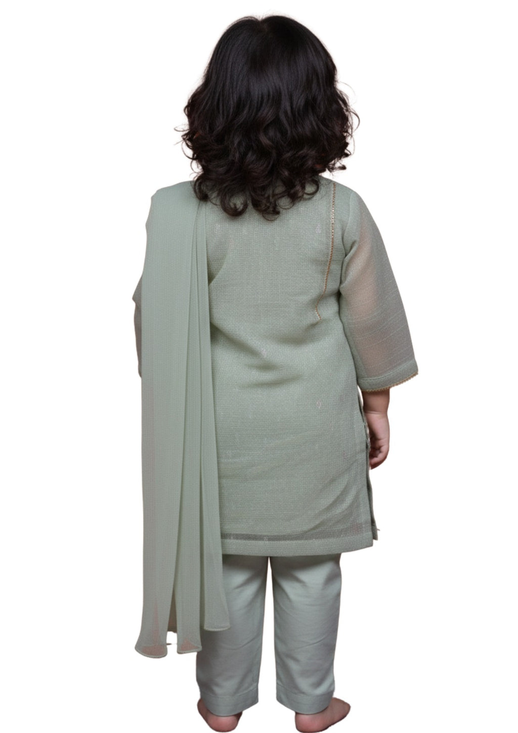 Girls’ 3-Piece Embroidered Mint Green Organza Shalwar Kameez Set with Dupatta