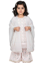 Girls' Elegant Pastel Pink Embroidered 3-Piece Gharara Set – Formal Chiffon & Cotton Blend