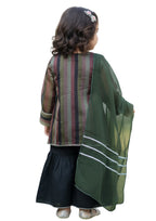 Traditional 3-Piece Festive Gharara Set for Girls â€“ Multi-Color Stripe & Emerald Green