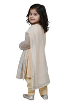 Girls' 3-Piece Embroidered Shalwar Kameez Set with Dupatta - Cream & Silver