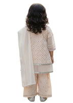 Girls' Elegant Peach 3-Piece Sequined Suit with Organza Details