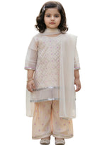 Girls' Elegant Peach 3-Piece Sequined Suit with Organza Details