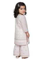 Girls' Elegant Pastel Pink Embroidered 3-Piece Gharara Set – Formal Chiffon & Cotton Blend