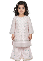 Girls' Elegant Pastel Pink Embroidered 3-Piece Gharara Set – Formal Chiffon & Cotton Blend
