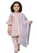 Elegant 3-Piece Girls' Embroidered Lilac Shalwar Kameez Set with Net Dupatta