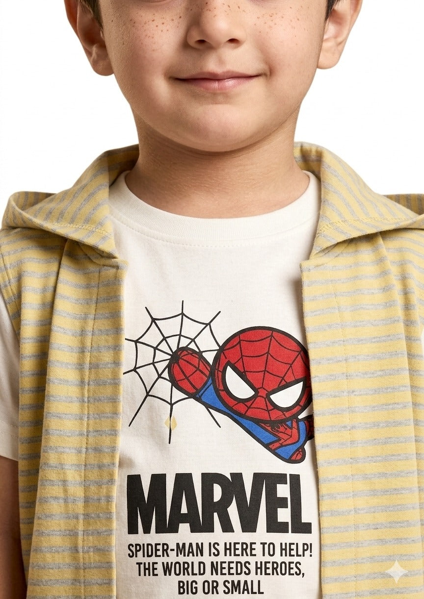 Marvel Spider-Man Boys' 3-Piece Striped Hooded Outfit Set - Yellow & White