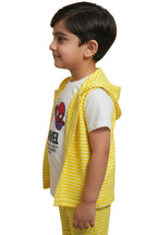 Boys' Marvel Spider-Man 3-Piece Summer Set – Striped Hoodie Vest, T-Shirt & Shorts (Yellow/White)