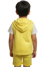 Boys' Marvel Spider-Man 3-Piece Summer Set – Striped Hoodie Vest, T-Shirt & Shorts (Yellow/White)