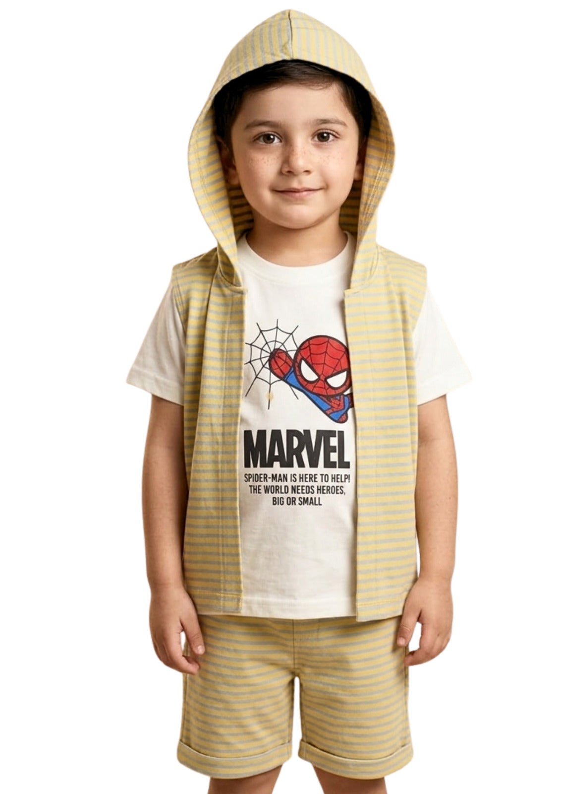 Marvel Spider-Man Boys' 3-Piece Striped Hooded Outfit Set - Yellow & White