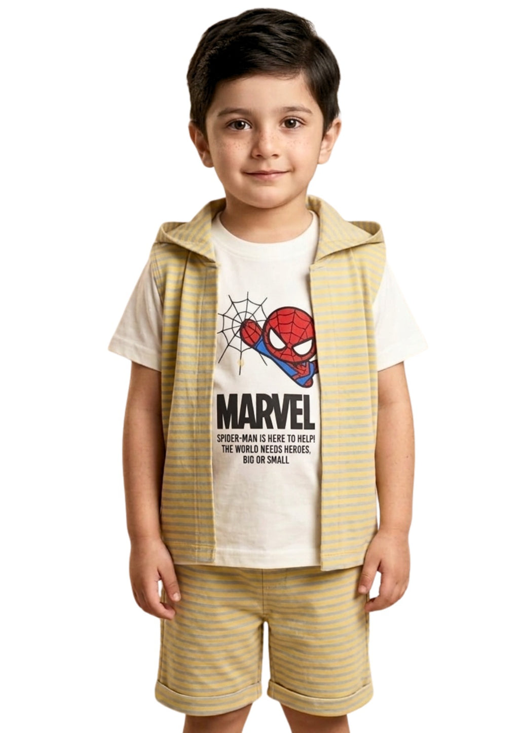 Marvel Spider-Man Boys' 3-Piece Striped Hooded Outfit Set - Yellow & White