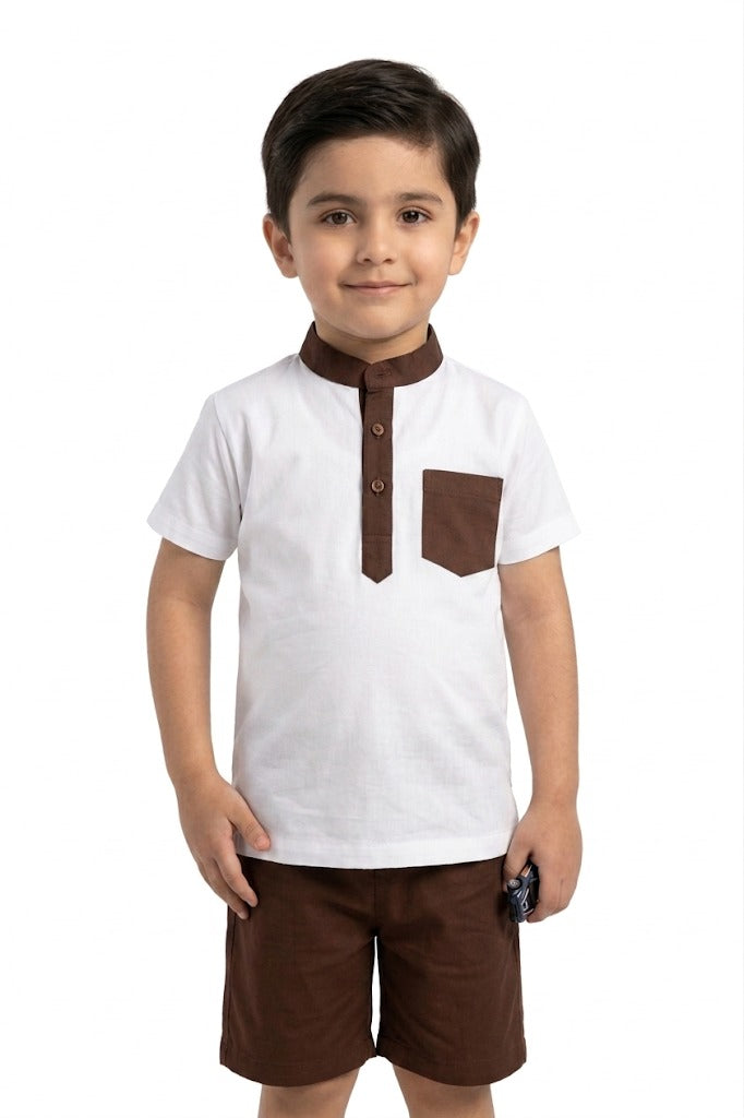 Boys White & Brown Smart Casual Co-Ord Set