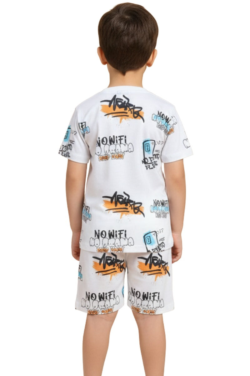 No Wifi all over printed stylish white Tee