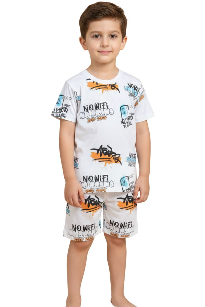 No Wifi all over printed stylish white Tee