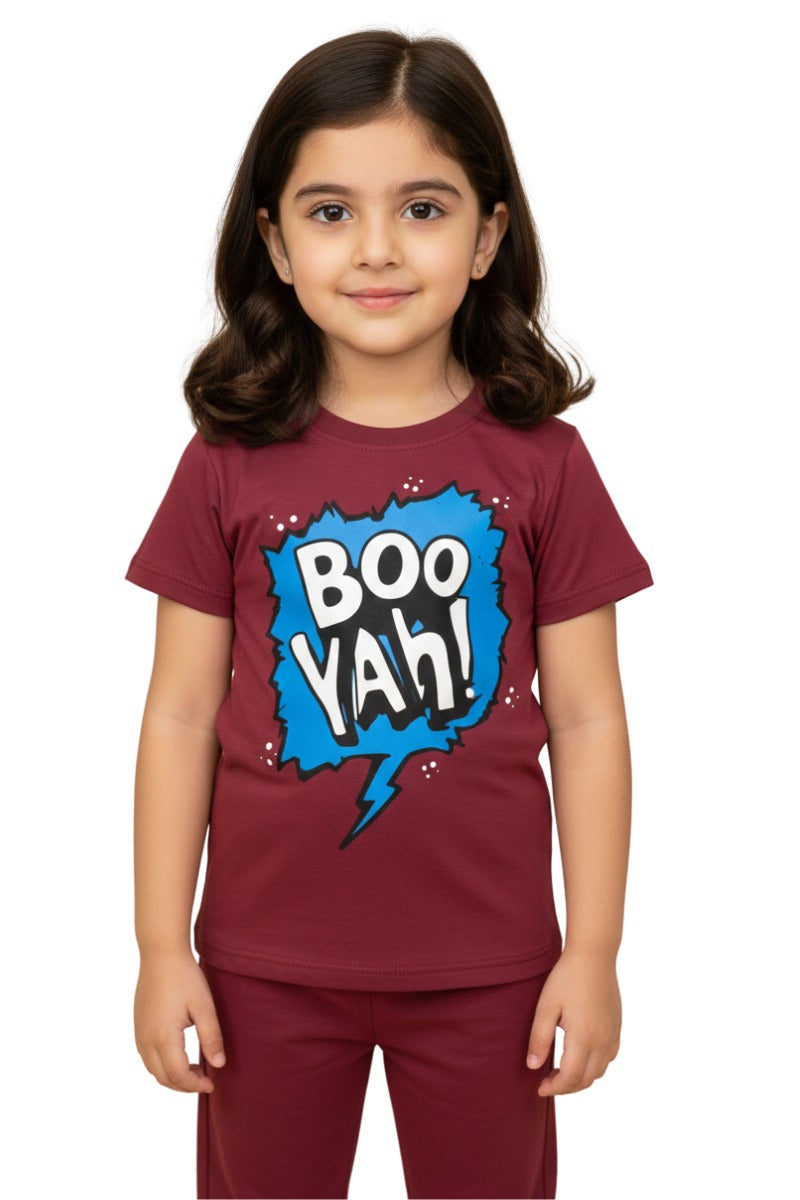 Girls' "BOO YAH!" Graphic T-Shirt & Matching Trouser 2-Piece Set