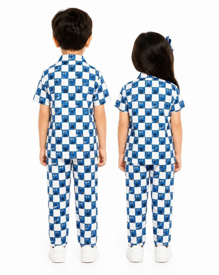 Kids Blue Cartoon Cotton Night Suit – Soft Combed Cotton Pajama Set for Boys & Girls