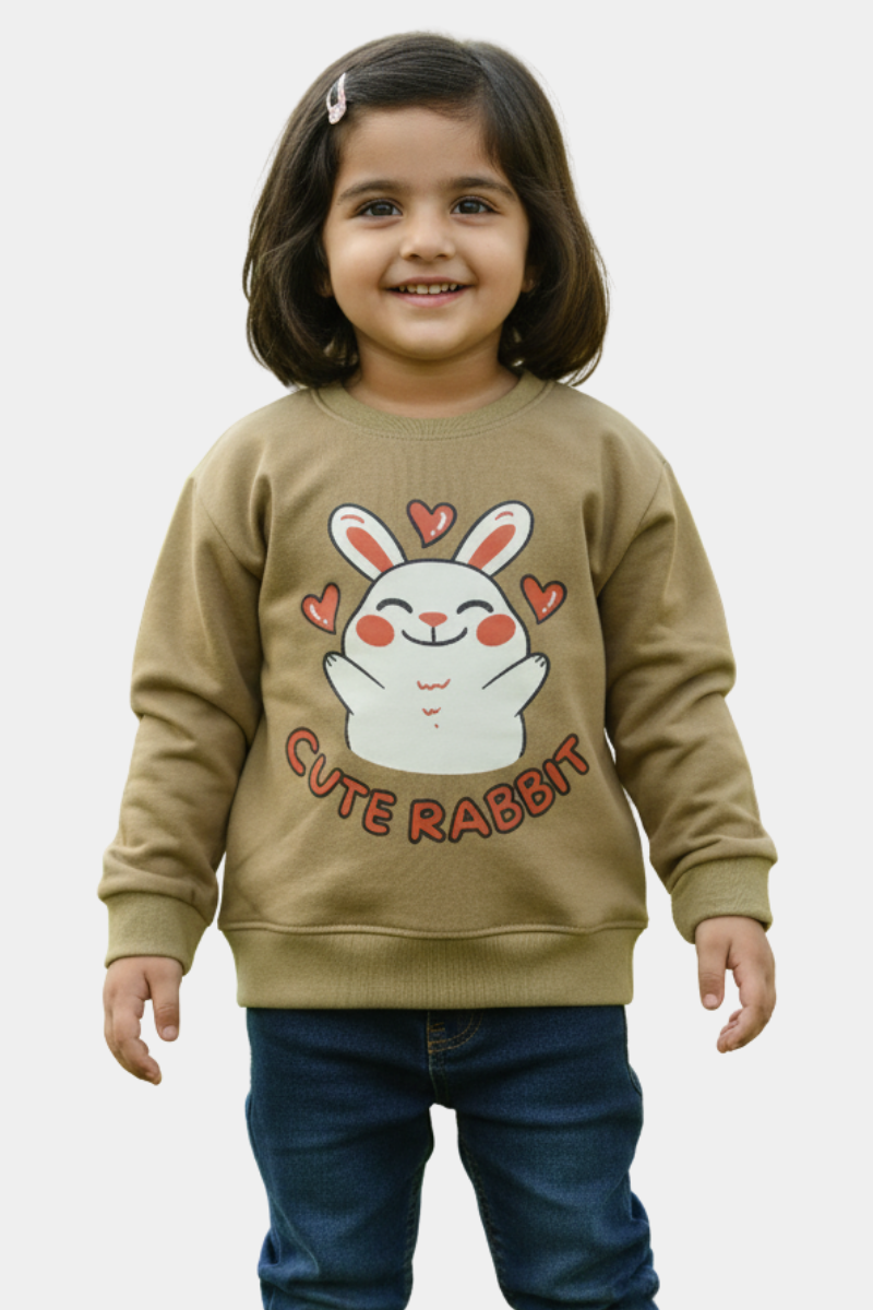 "Cute Rabbit" Kids' Sweatshirt | Tan Bunny Love Graphic
