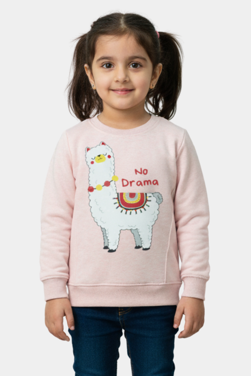 "No Drama Llama" Kids' Pink Sweatshirt