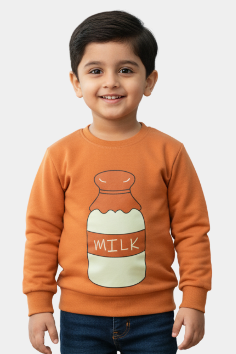 Cozy Kids' Orange Milk Pullover | Unique Graphic Sweatshirt